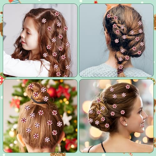 Christmas Candy Hair Clips - 50 Pcs Red and White Peppermint Snap Clips for Women Girls Bulk Holiday Party Favors, Christmas Stocking Filling, Classroom Gifts, DIY Hair Accessories for Xmas