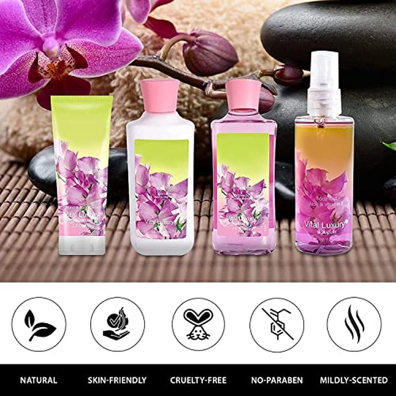 Sweet Pea Bath & Body Kit, 3 Fl Oz, Ideal Skincare Gift Home Spa Set, Includes Body Lotion, Shower Gel, Body Cream, and Fragrance Mist, Birthday Mother's Valentine's Day Gifts for Her