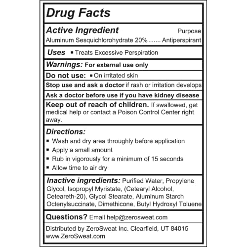 ZeroSweat Antiperspirant 20% Deodorant Lotion | Clinical Strength Hyperhidrosis Treatment - Reduces Face and Body Sweating