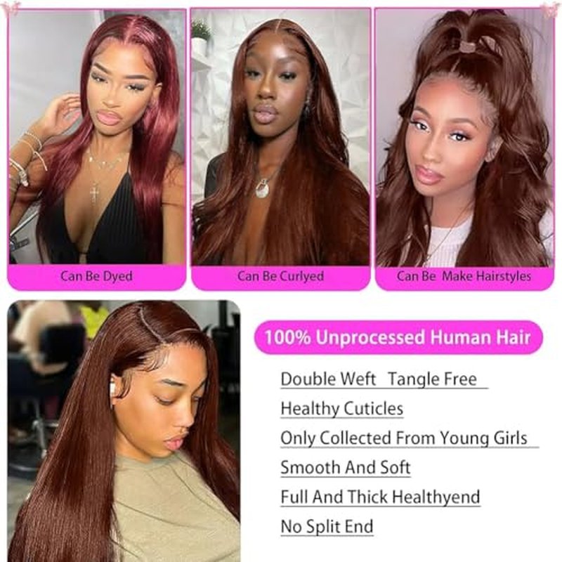 YISEA Human Hair Straight 3 Bundles Brown #4 Color 12A Grade Brazilian Virgin Chocolate Brown Straight Human Hair Bundles(18 20 22 Inches) 100% Unprocessed Remy Human Hair Extensions