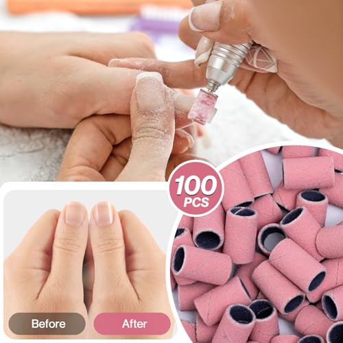 MelodySusie 100 Pcs Nail Drill Bits Sanding Bands for Nail Drill 180 Fine Grit Nail File Sanding Bands for Acrylic Nails Gel Manicures and Pedicure