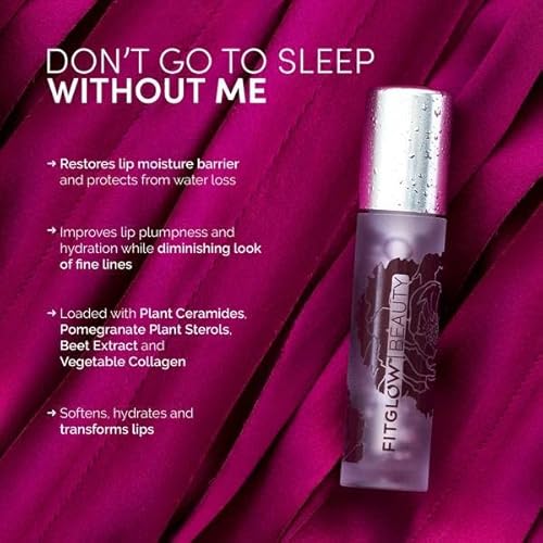 Fitglow Beauty | Night Lip Serum | Lip Sleeping Mask | Plant-Powered Natural Overnight Lip Mask Treatment | Hydrating Moisturizer for Dry Cracked Chapped Lips | Skincare | 1 Tube (10g), Clear