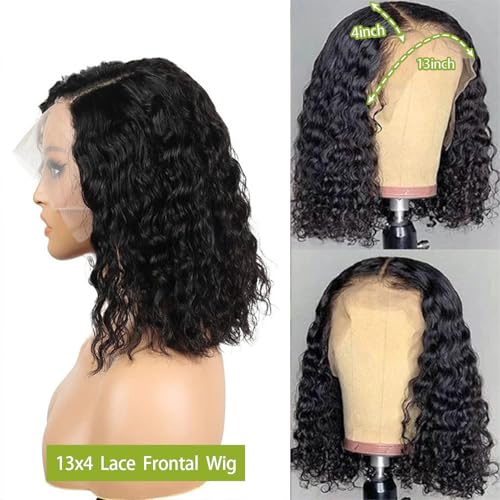 Water Wave Short Bob Wig Human Hair 13x4 Hd Lace Front Wigs Human Hair Pre Plucked 200% Density Deep Curly Lace Frontal for Black Women Glueless10INCH