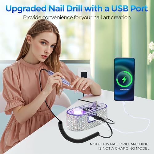 Nail Drill Electric File: DEDNMSCA Sparkly Professional Nail Drill Kit, 40000RPM E-File Machine with 12 Drill Bits for Acrylic Nails Remove Nail Gel Polish Manicure for Salon Home, Diamond