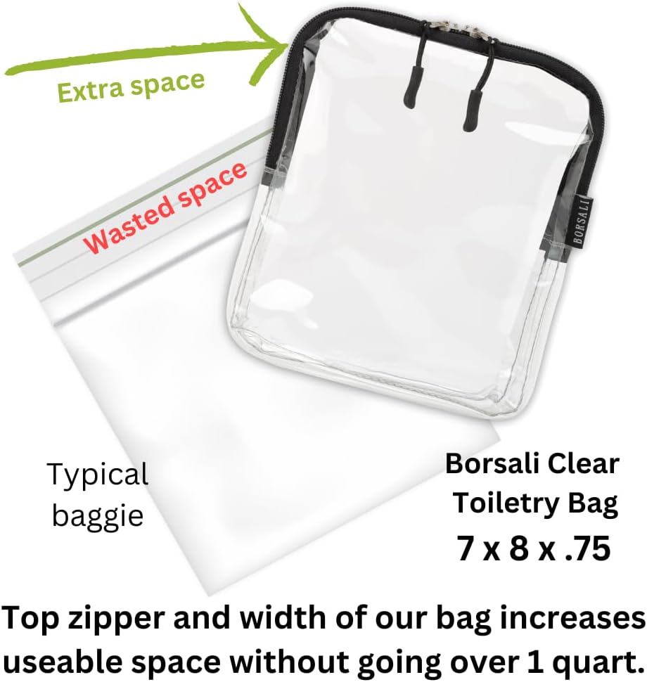 BORSALI TSA Approved Clear Toiletry Bag Set - 3 Color Travel Organizers for Easy Security Access