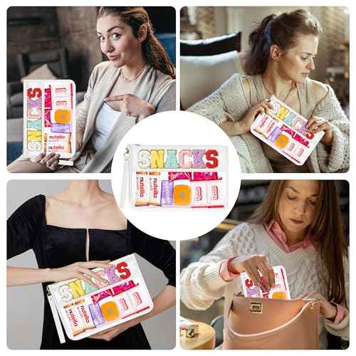 Clear Zipper Pouch PVC Waterproof Nylon Makeup Letter Bag for Women Girls Chenille Letter, for Travel, Cosmetic Bag, Snack Bags, Clear Stuff Bags, For Travel,£¨White-Snacks£©