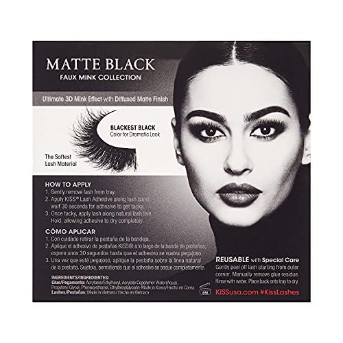 KISS Lash Couture Faux Mink 3D Matte, False Eyelashes, 'Matte Velvet', 16 mm, Includes 1 Pair Of Lash, Easy to Apply, Reusable Strip Lashes