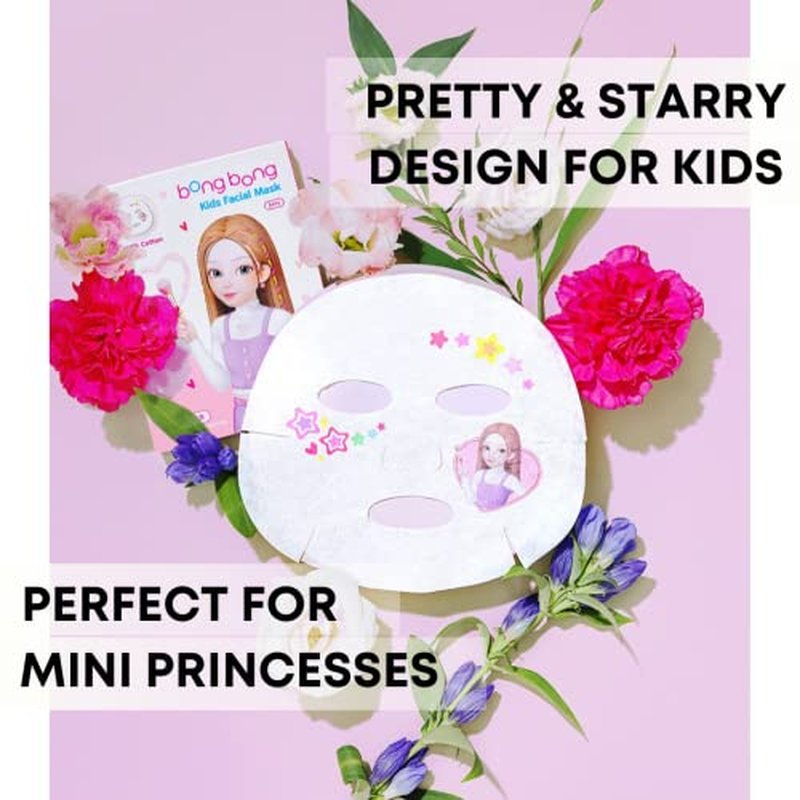 BB Kids Face Masks Spa 5-Pack With Spa Headband | Kids Facial Masks for Girls With 100% Cotton Sheets | Princess Facial Mask for Kids Spa Party Birthday Sleepover (10-Pack with Pink Band)