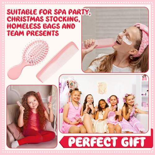24 Pcs Mini Hair Brush Set 12 Travel Wet Dry Hair Combs Small Pocket Detangling 12 Plastic Combs for Spa Birthday Sleepover Bridal Shower Bachelorette Christmas Party Gift Box(Pink)
