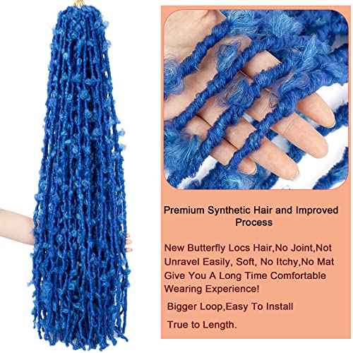 Blue Butterfly Locs Crochet Hair,30 Inch 5 Packs Pre Looped Distressed Faux Locs Crochet Hair For Women,Prelooped Soft Butterfly Locks Crochet Braids,Synthetic Braiding Hair(30¡±,5packs,Blue#)