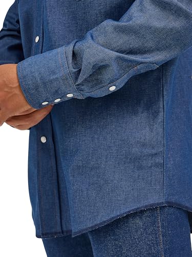Wrangler Men's Authentic Cowboy Cut Work Western Long-Sleeve Firm Finish Shirt, Indigo Denim, 17 1/2 38