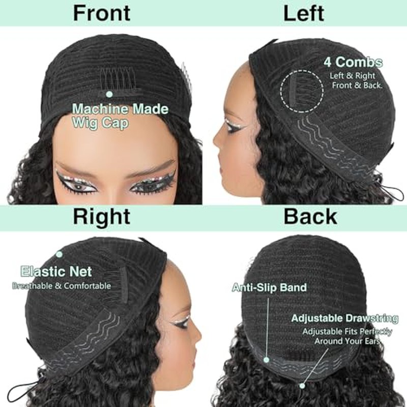 Burmese Curly Half Wigs Human Hair 3 In 1 Seamless Flip Over Half Wigs With Drawstring for Women Glueless Wig Human Hair with Spiral End,Water Wave Headband Wig,Beginner Friendly,200% Density (18inch)
