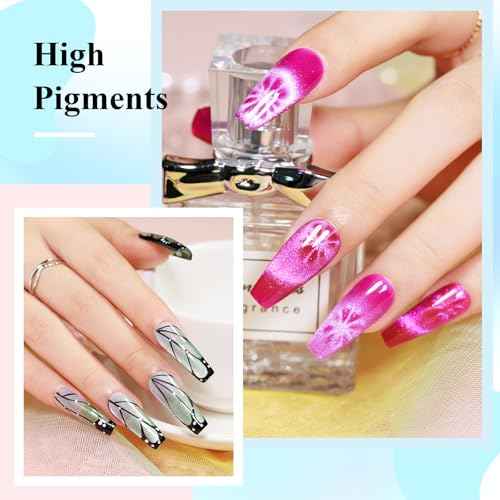 Neon Cat Eye Gel Nail Polish Set 10 Colors: Magnetic Cateye Gel Polish 9D Effect, Sparkle Glitter Bright Red Hot Pink Blue Nail Polish Long Lasting Soak Off Home Salon