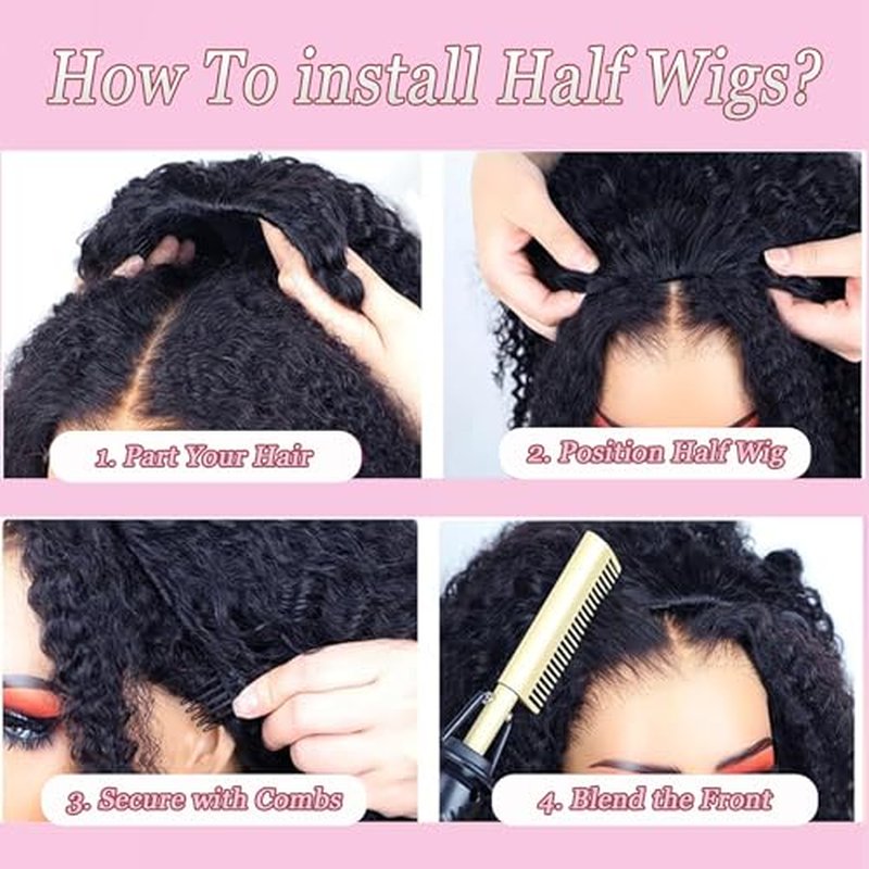 Curly Half Wig Human Hair 180% Density Deep Wave Glueless Wigs Upgrade 3 In 1 Wigs Beginner Friendly Seamless Flip Over Drawstring Curly Wig Ready to Go Headband Wig Natural Black Color 20 Inch