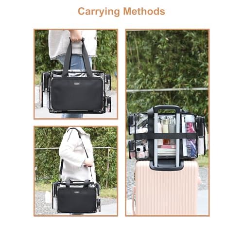 Relavel Clear Makeup Bag Extra Large Makeup Artist Kit Set, Cosmetic Storage Organizer Hair Stylist Traveling Bag, Transparent Tote Duffle Beach Toiletry Bag with Adjustable Dividers & Shoulder Strap