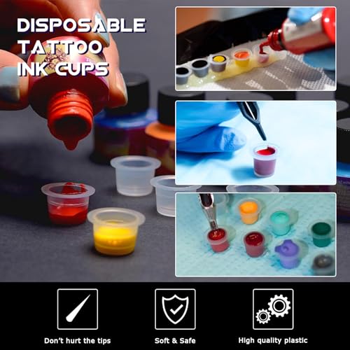 WZPB Tattoo Ink Caps with Cup Holder - 300 Mixed Size Tattoo Ink Cups 100 Small 100 Medium 100 Large with 3 Black Tattoo Ink Cap Holders Permanent Makeup Container for Tattoo Ink Tattoo Supplies