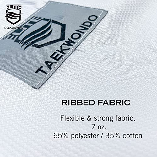 ELITE - Classic White Collar Taekwondo Uniform (TKD Dobok) Ribbed Fabric (160 (2))