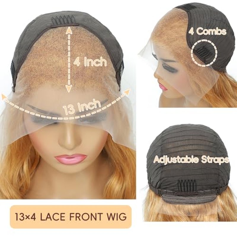 Honey Blonde HD Lace Front Wig Human Hair Pre Plucked Body Wave Honey Blonde Wig Human Hair 200% Density Lace Frontal Wigs Colored 27# 30 Inch