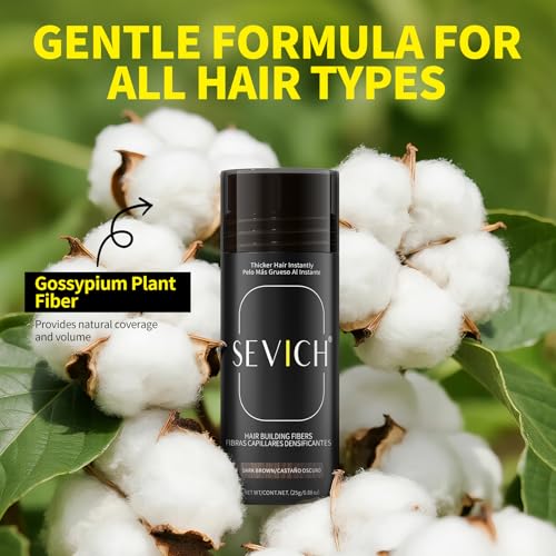 SEVICH Hair Fibers for Thinning Hair, Hair Building Fibers Instantly Thicker & Fuller Look,Hair Powder for Men & Women 25g Dark brown