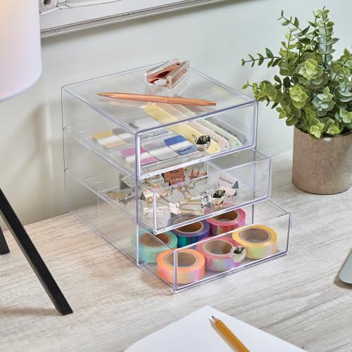 iDesign Stackable 3-Drawer Makeup Organizer for Bathroom or Vanity Storage - Set of 2 - Clear