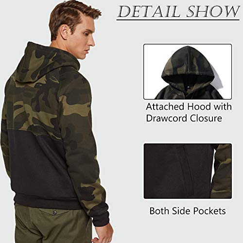 DUOFIER Mens Active Gym Camouflage Fleece Pullover Hooded with Kangaroo Pocket, Camo Black-XL