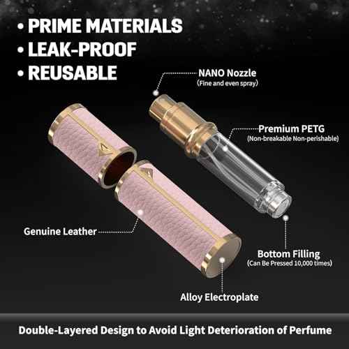Portable Mini Refillable Atomizer, Cowhide Material, Travel Perfume Bottle Refillable-Your Travel and Business Necessities, 5ml (Pink)