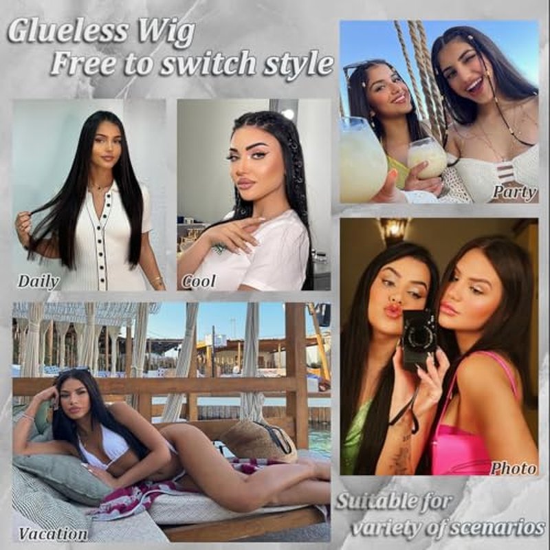 Glueless Wigs Human Hair Pre Plucked Pre Cut 6x4 Straight Lace Front Wigs Human Hair 28 Inch Hd Lace Front Closure Wigs for Women 180% Density Wear and Go Glueless Wig Ready to Wear Natural