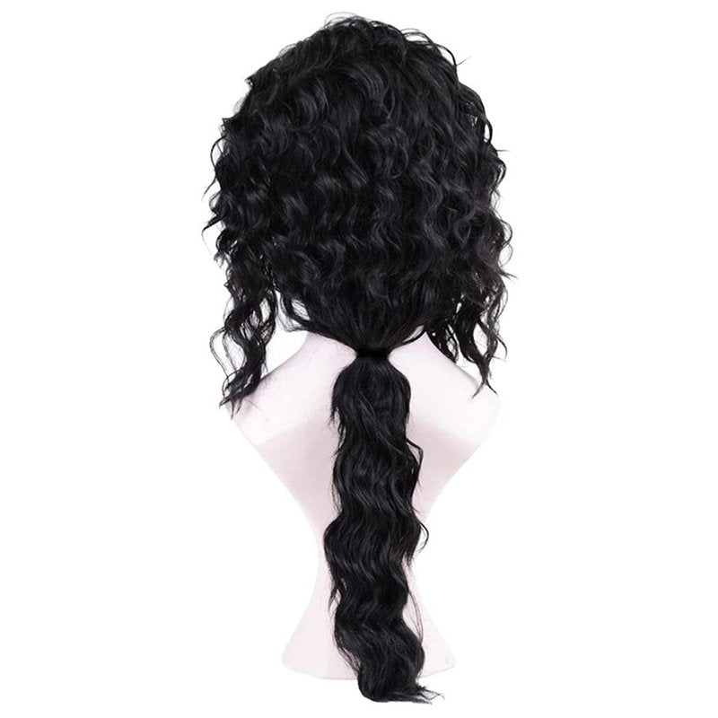 Ruina Black Wigs for Costume Men 70s 80s Costume Wig Long Curly Wavy Black Hair Metal Rocker Wigs with Wig Caps R022BK
