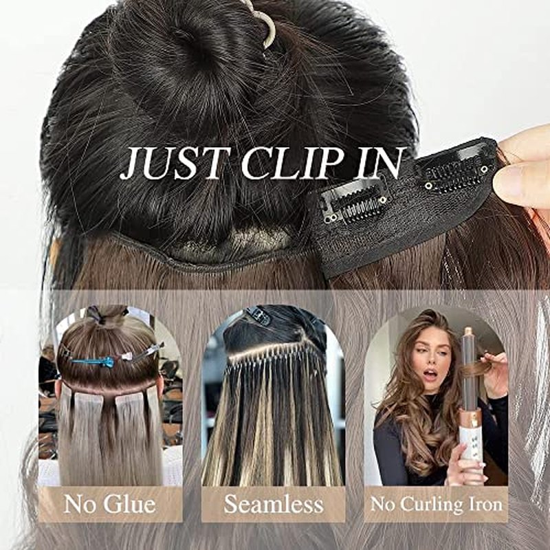 Jet Black 26 Inch Clip Human Hair Extensions 3/4 Full Head Body Wave Double Weft 120G One Piece Clip in V Shape Invisible Hairpiece Seamless Curly Extension
