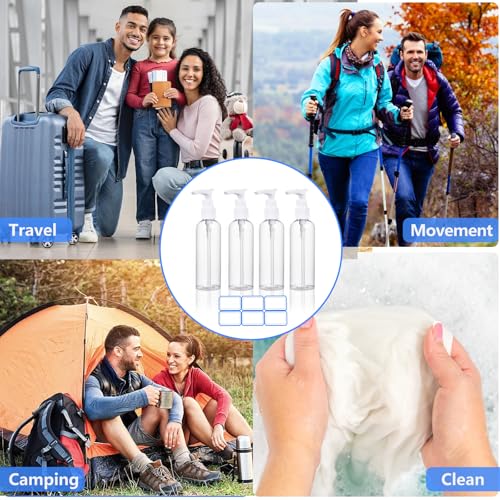 4 Pack 3.4 Oz (100ml) TSA Approved Travel Pump Bottles for Toiletries Clear Travel Size Bottles Leak Proof with Labels