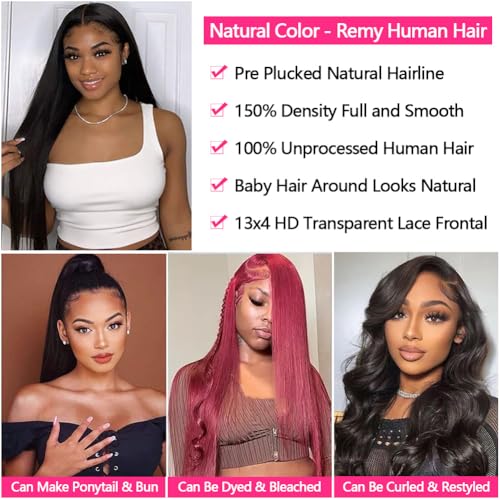 12A Straight Bundles with Frontal Human Hair 16 18 20 with 14 Inch Brazilian Human Hair Bundles with Closure 100% Unprocessed Virgin Hair Weave Bundles with 13x4 HD Lace Frontal