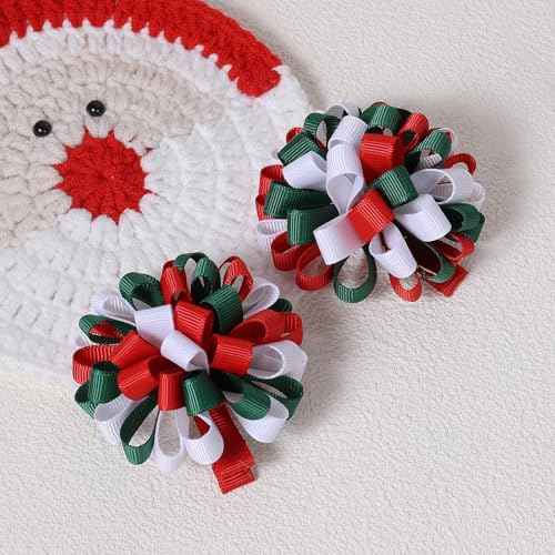 Merry Christmas Hair Bows for Girls Red White Green Korker Curly Ribbon Hair Clips Barrettes Cheer Hairpins Kids Christmas Holiday Party Dress Outfit Decor Accessories Xmas Gift