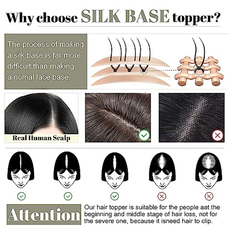 SEGO Hair Toppers for Women With Bangs Real Human Hair, 130% Density 10 * 12CM Silk Base Clip in Top Wiglet Hairpieces for Thinning Hair-12 Inch 27 Dark Blonde