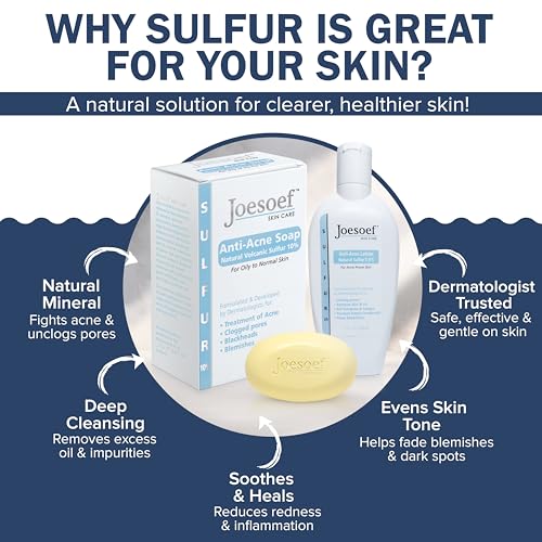 JOESOEF SKIN CARE Sulfur Soap for Acne Pharmaceutical Grade Dermatologists Approved for Acne Rosacea. Sulfur Acne Treatment for Skin Care Daily Routine. (2pack)