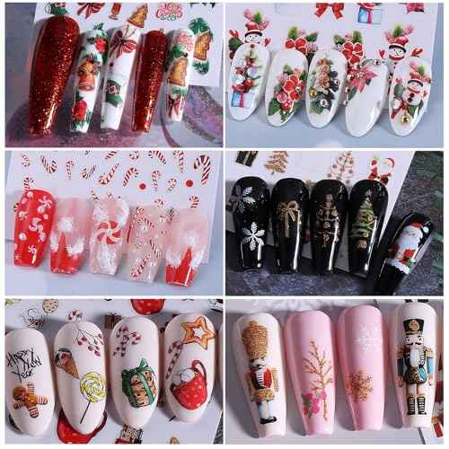 Christmas Nail Art Stickers Decals 16PCS 3D Self-Adhesive New Year Sticker for Nail Art Santa Claus Tree Elk Snowman Gonks Red Designs DIY Xmas Winter Decor Nail Art Supplies for Women Girls