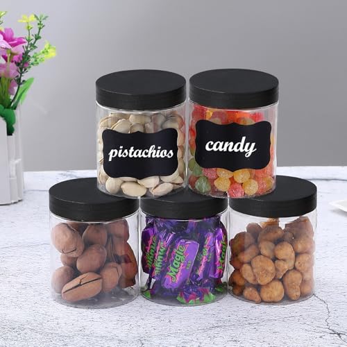 36PCS 8OZ Plastic Jars with Screw On Lids,Labels Refillable Empty Round Slime Containers for Storing Dry Food, Honey Jam, Cream, Butter, Lotion (Black)