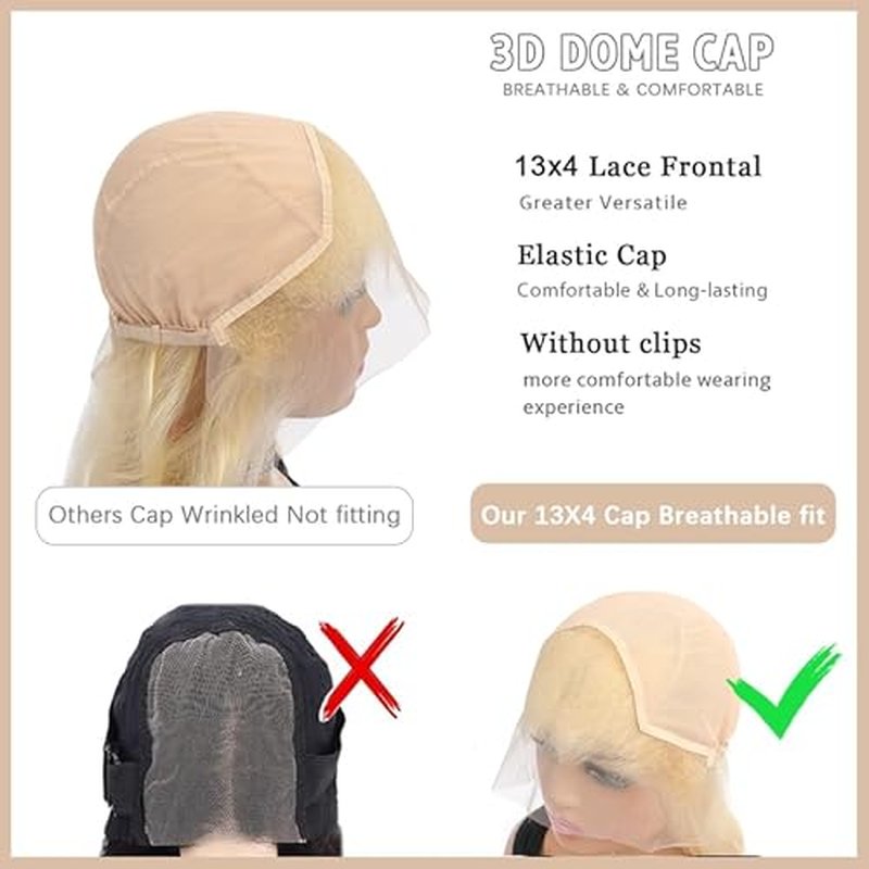 Pre-sewn 13x4 Frontal HD Lace with Elastic Cap ? Body Wave Human Hair Frontal with Baby Hair, Bleach & Dye Friendly, Beginner Friendly 22 Inch 613 Blonde