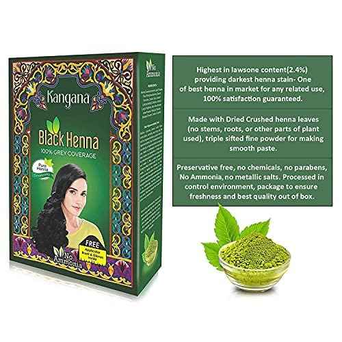 Kangana Black Henna for 100% Grey Coverage - Natural Hair Dye/Color | 6 Pouches - Total 60g (2.11 Oz)