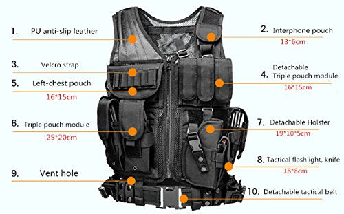 Invenko Modular 900D Tactical Airsoft Paintball Sports Duty Training Game Racing Shooting Hunting Outdoor Guard security Molle Cosplay Vest (Breathable Black)