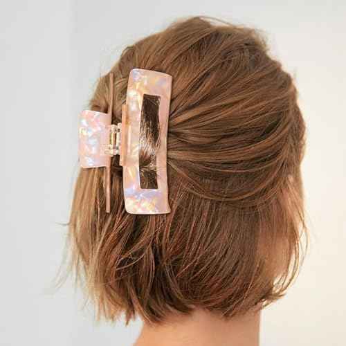 Large Claw Clips 4.1 IN Tortoise Acrylic Stylish Hair Accessories for Thick and Thin Hair 2pc Set Cute Clips for Women Teen Girls (Coral+light yellow)