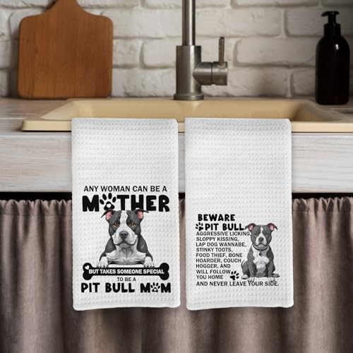 Pitbull Kitchen Towels Set - Decorative Hand Dish Tea Towels for Women, Mom Gifts - Beware Dog Design 16x24 Inch
