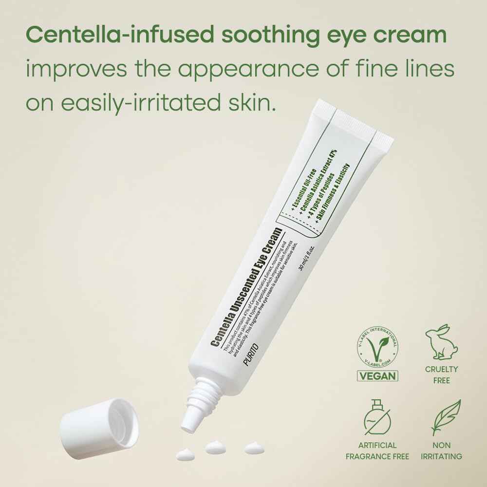 PURITO Centella Unscented Eye Cream, Korean Centella, for Sensitive Skin, Soothing, Facial Eye Cream for face, Dark Circles, Around Eyes, Wrinkles, Puffiness, K-Beauty, 30ml 1fl.oz