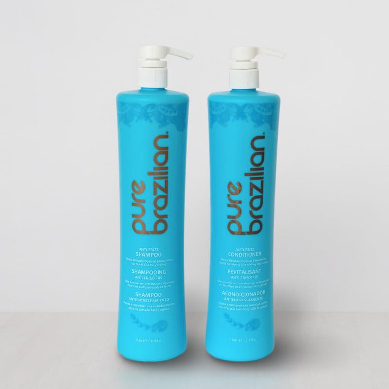 Anti-Frizz Shampoo and Conditioner Set - Pure Brazilian Formula with Pumps | 1 Liter
