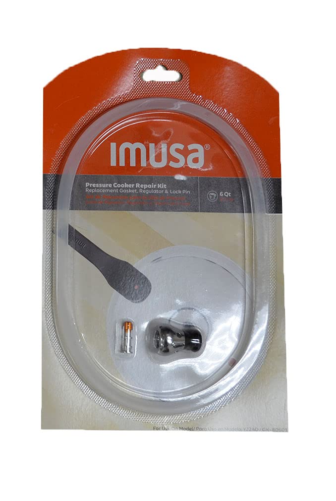 IMUSA 6Qt Repair Kit for Pressure Cooker, Set Includes Gasket, Regulator and Lock Pin, Clear Silicone