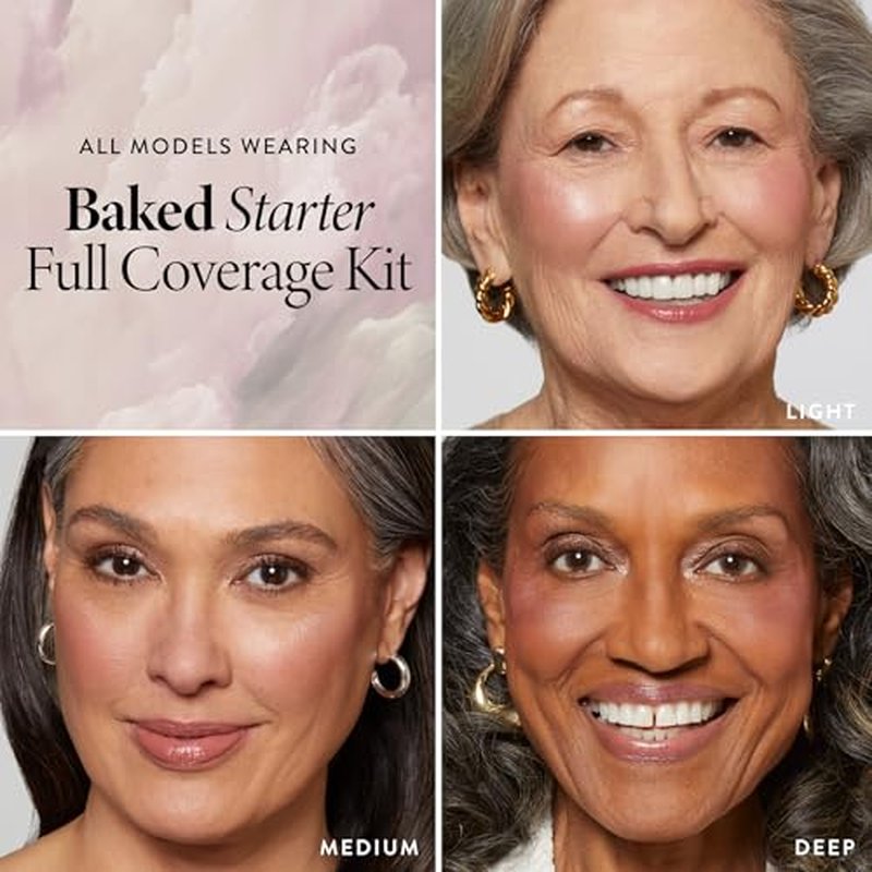 LAURA GELLER NEW YORK Baked Starter Kit - Full Coverage: Double Take Powder Foundation, Sand + Best of the Best Face Palette + Retractable Angled Kabuki Brush