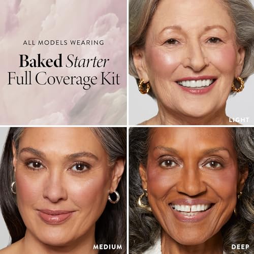 LAURA GELLER NEW YORK Baked Starter Kit - Full Coverage: Double Take Powder Foundation, Sand + Best of the Best Face Palette + Retractable Angled Kabuki Brush