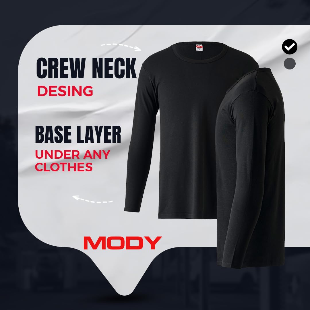 Mody Long Johns Thermal Underwear for Men, Black Long Johns for Men Thermal Set, Base Layer Top and Bottom Set