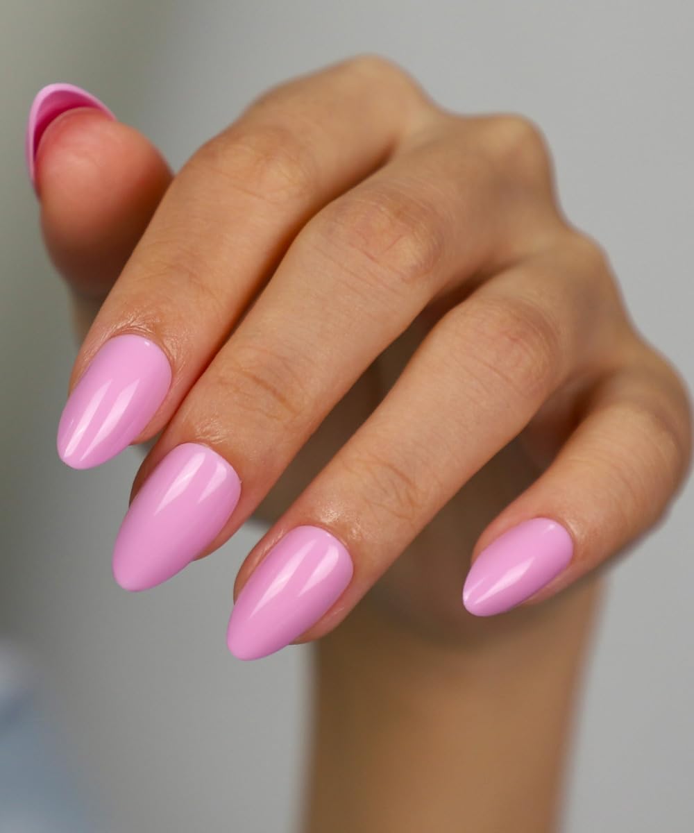 French Almond Gel Press On Nails Short 16 Sizes Fake Nails Glossy 32pcs, Nail Glue Included