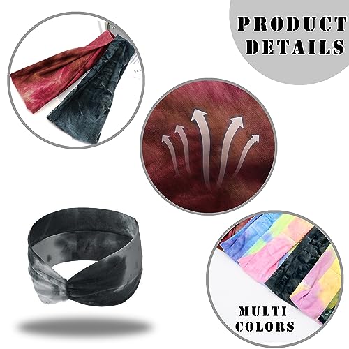 FULZTEY Headbands For Women Cute Tie Dye Hairband Fashion Boho Headwraps Stretchy Yoga Workout Sweat Band Soft Cotton Bandanas Wide Head Bands For Women's Hair Accessories Teenage Girls 6Pcs