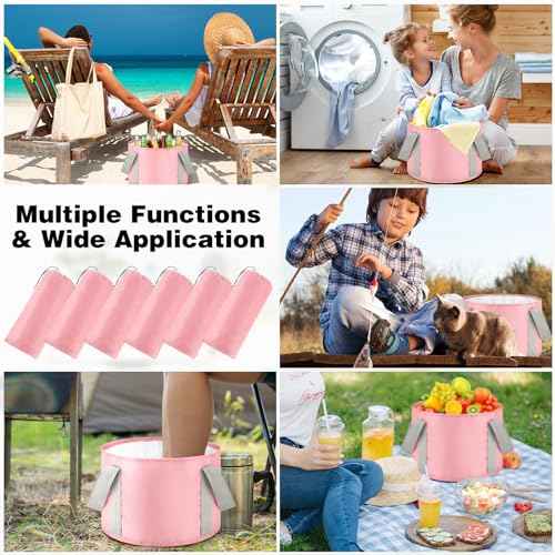 Maxcheck 14L 6 Pcs Pink Collapsible Foot Basin Tub Portable Soaking Feet Bath Bag Foldable Bucket with Handles Pedicure Foot Spa Tub for Travel Camping Outdoor Washing